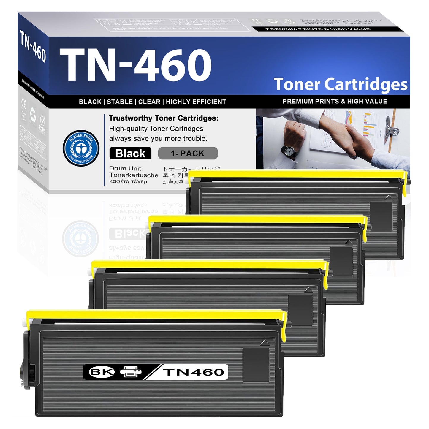 TN460 Toner Cartridge ZXTZX Compatibles for Brother TN-460 Compatibles for HL-1470N MFC-8600 Series Printers 4 Pack Black