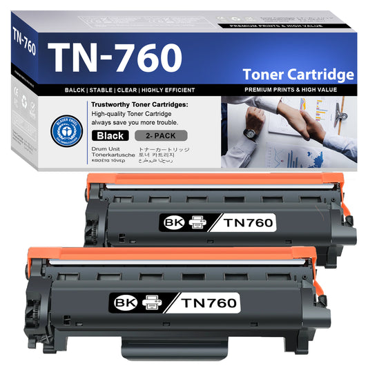 TN760 Toner Cartridge ZXTZX Compatibles for Brother TN-760 TN730 with HL-L2350DW MFC-L2710DW Series Printers 2 Pack Black
