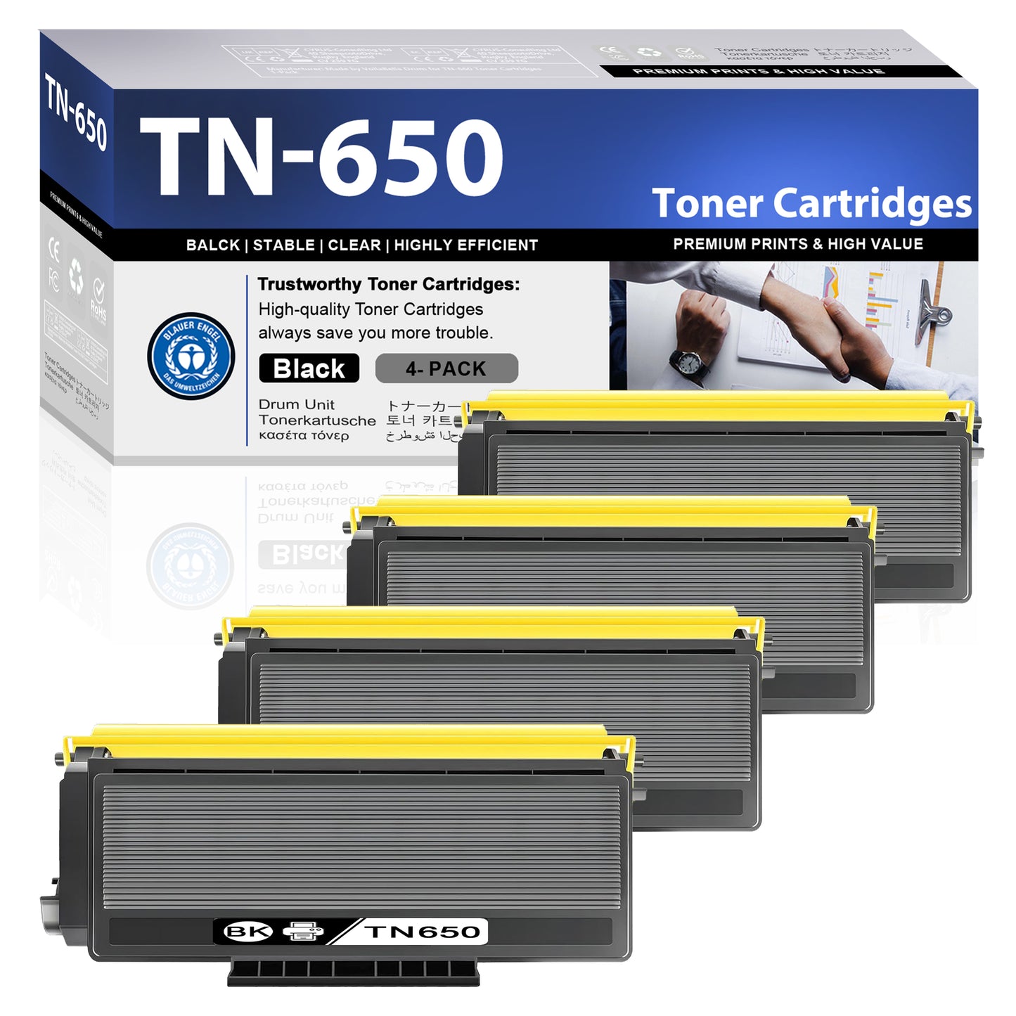 TN650 ZXTZX Compatible Black 4 Pack Toner Cartridge for Brother HL-5370DW MFC-8480DN