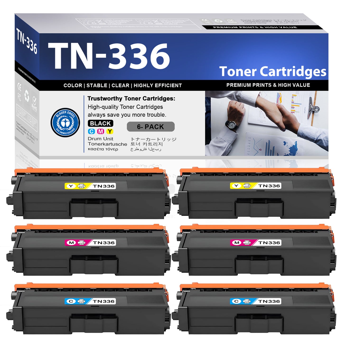 TN336 Toner Cartridges ZXTZX Compatibles for Brother TN336 Toner HL-4140CN MFC-9560CDN  Series Printers 6 Pack ( Cyan Magenta Yellow)