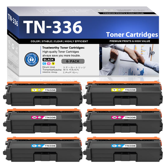 TN336 Toner Cartridges ZXTZX Compatibles for Brother TN336 Toner HL-4140CN MFC-9560CDN  Series Printers 6 Pack ( Cyan Magenta Yellow)