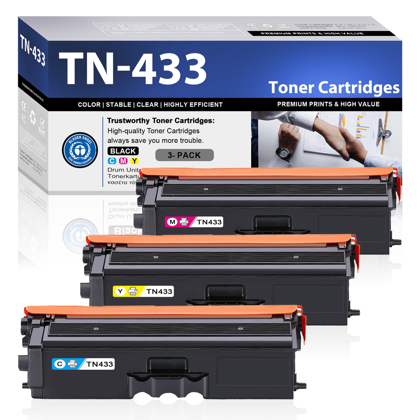 TN433 3 Pack Toner Cartridges ZXTZX Compatibles for Brother TN433 Toner HL-L8360CDW MFC-L8610CDW Series Printers (Cyan Magenta Yellow)