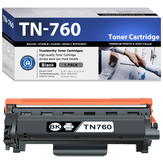 TN760 Black Toner Cartridge ZXTZX Compatible for Brother TN-760 TN730 1 Pack High with MFC-L2710DW HL-L2390DW Printers