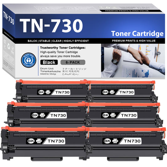 TN730 Toner Cartridge ZXTZX Compatibles for Brother TN-730 Compatibles for HL-L2370DW MFC-L2750DW Series Printers 6 Pack Black
