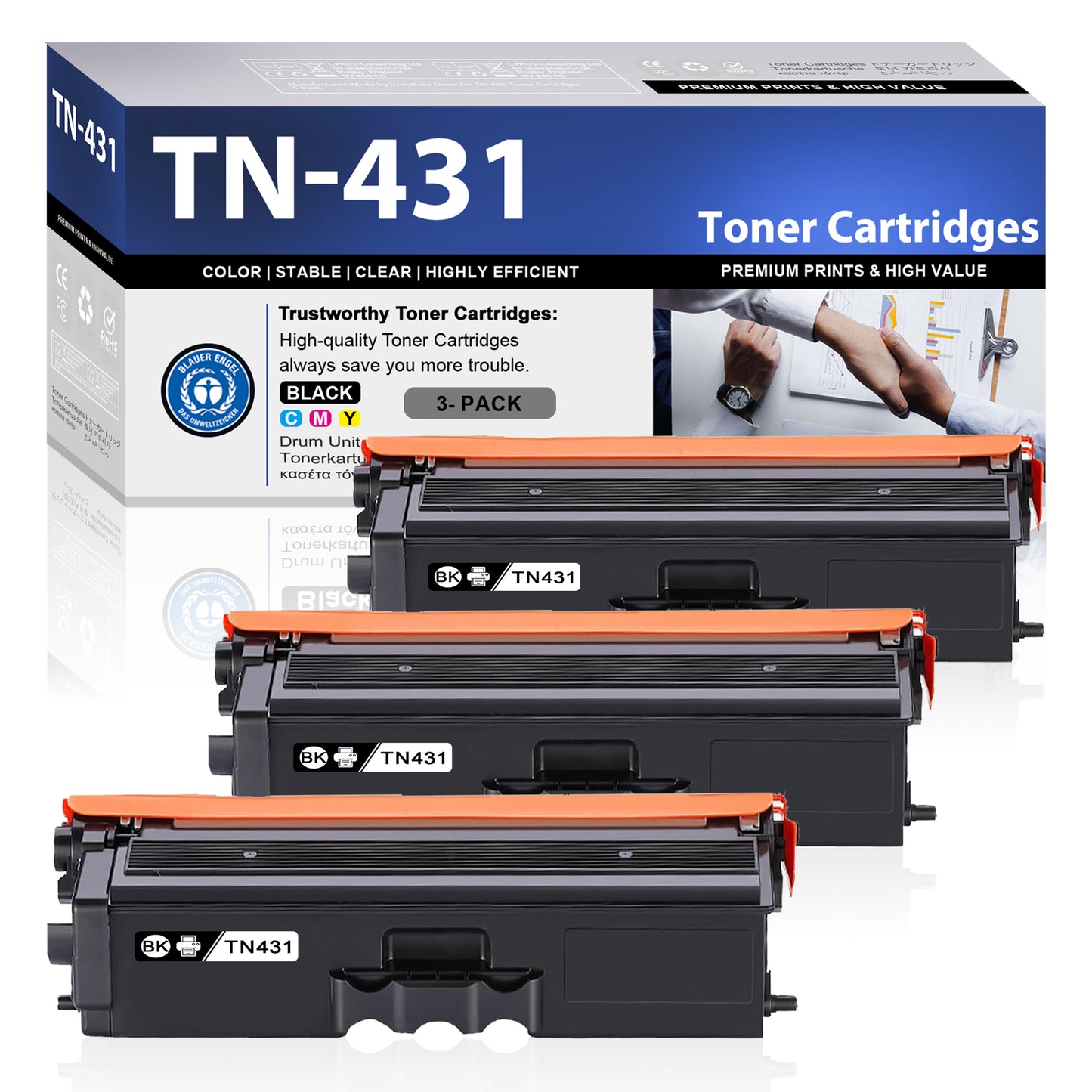 TN431 Toner Cartridges 3 Pack Black ZXTZX Compatibles for Brother TN431 Toner HL-L8260CDW MFC-L8610CDW Series Printers