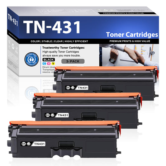 TN431 Toner Cartridges 3 Pack Black ZXTZX Compatibles for Brother TN431 Toner HL-L8260CDW MFC-L8610CDW Series Printers
