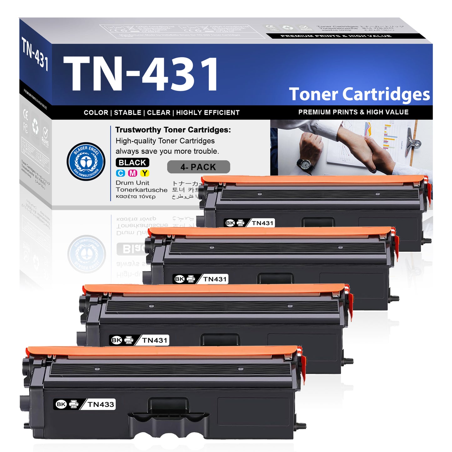 TN431 Toner Cartridges 4 Pack Black ZXTZX Compatibles for Brother TN431 Toner HL-L8260CDW MFC-L8610CDW Series Printers