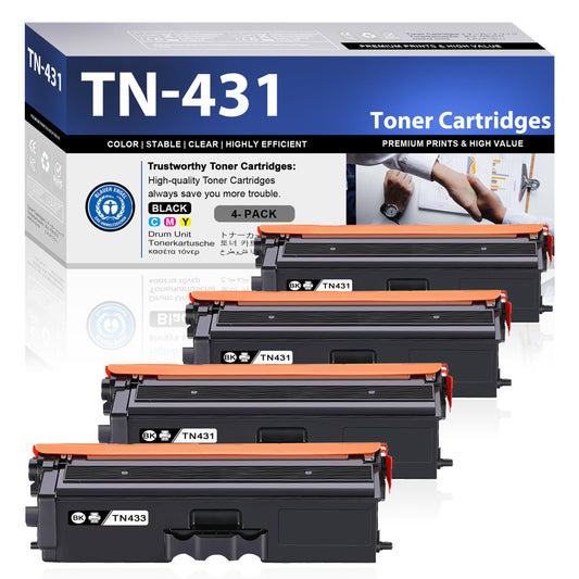 TN431 Toner Cartridges 4 Pack Black ZXTZX Compatibles for Brother TN431 Toner HL-L8260CDW MFC-L8610CDW Series Printers