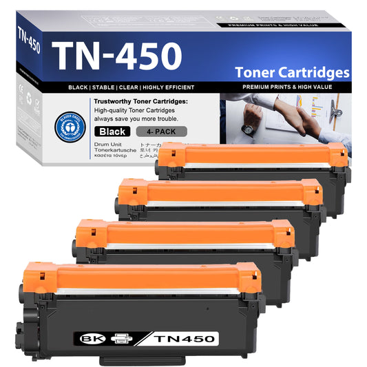 TN450 4 Pack TN450 High Yield Black Toner Cartridge ZXTZX Compatibles for Brother HL-2270DW HL-2240 MFC-7360N MFC-7860DW DCP-7065DN Printers