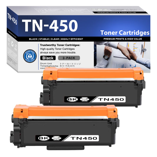 TN450 2 Pack Black Toner Cartridges ZXTZX Compatibles for Brother TN450 Fits HL-2280DW HL-2240D MFC-7460DN DCP-7065DN Printer