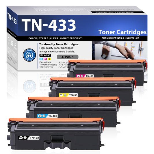TN433 4 Pack Toner Cartridges ZXTZX Compatibles for Brother TN433 Toner HL-L8360CDW MFC-L8610CDW Series Printers (Black Cyan Magenta Yellow)