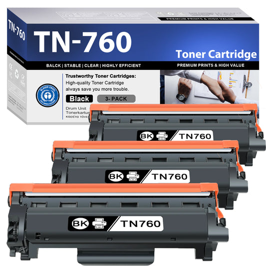 TN760 Toner Cartridges 3 Pack ZXTZX Compatibles for Brother TN760 TN730 High Yield Black Toner for HL-L2350DW MFC-L2710DW Printer