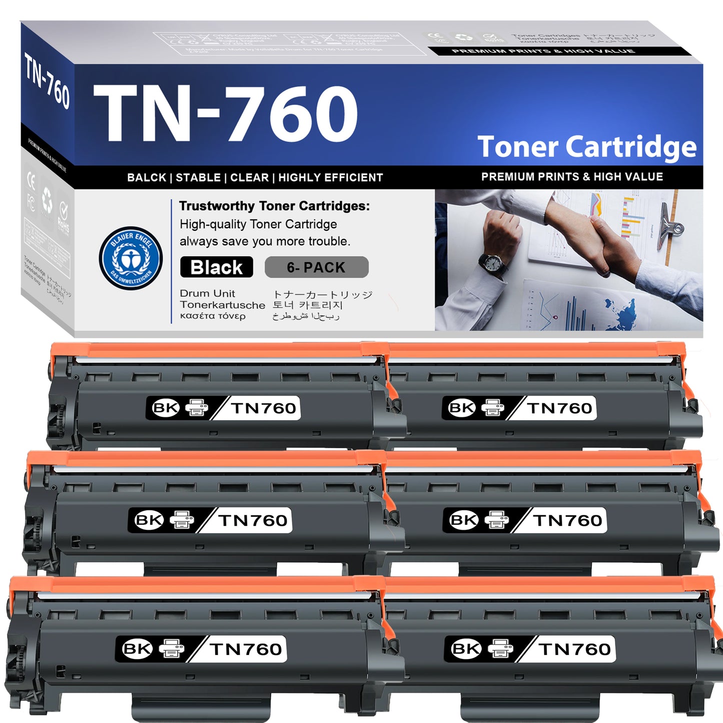 TN760 Black Toner Cartridge 6 Pack ZXTZX Compatibles for Brother TN730 TN-760 Compatible with DCP-L2550DW HL-L2370DW Series Printers
