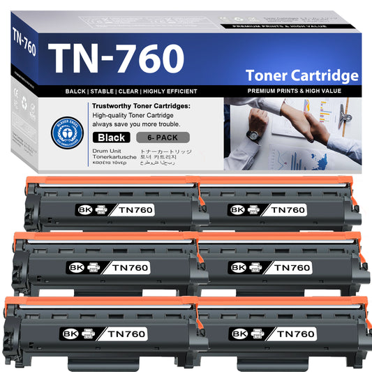 TN760 Black Toner Cartridge 6 Pack ZXTZX Compatibles for Brother TN730 TN-760 Compatible with DCP-L2550DW HL-L2370DW Series Printers