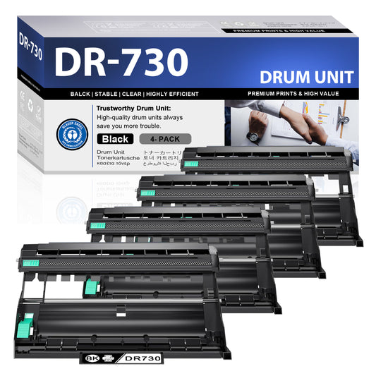 DR730 Drum Unit 4 Pack Black ZXTZX Compatible for Brother for HL-L2370DW MFC-L2750DW MFC-L2750DWXL Series Printers