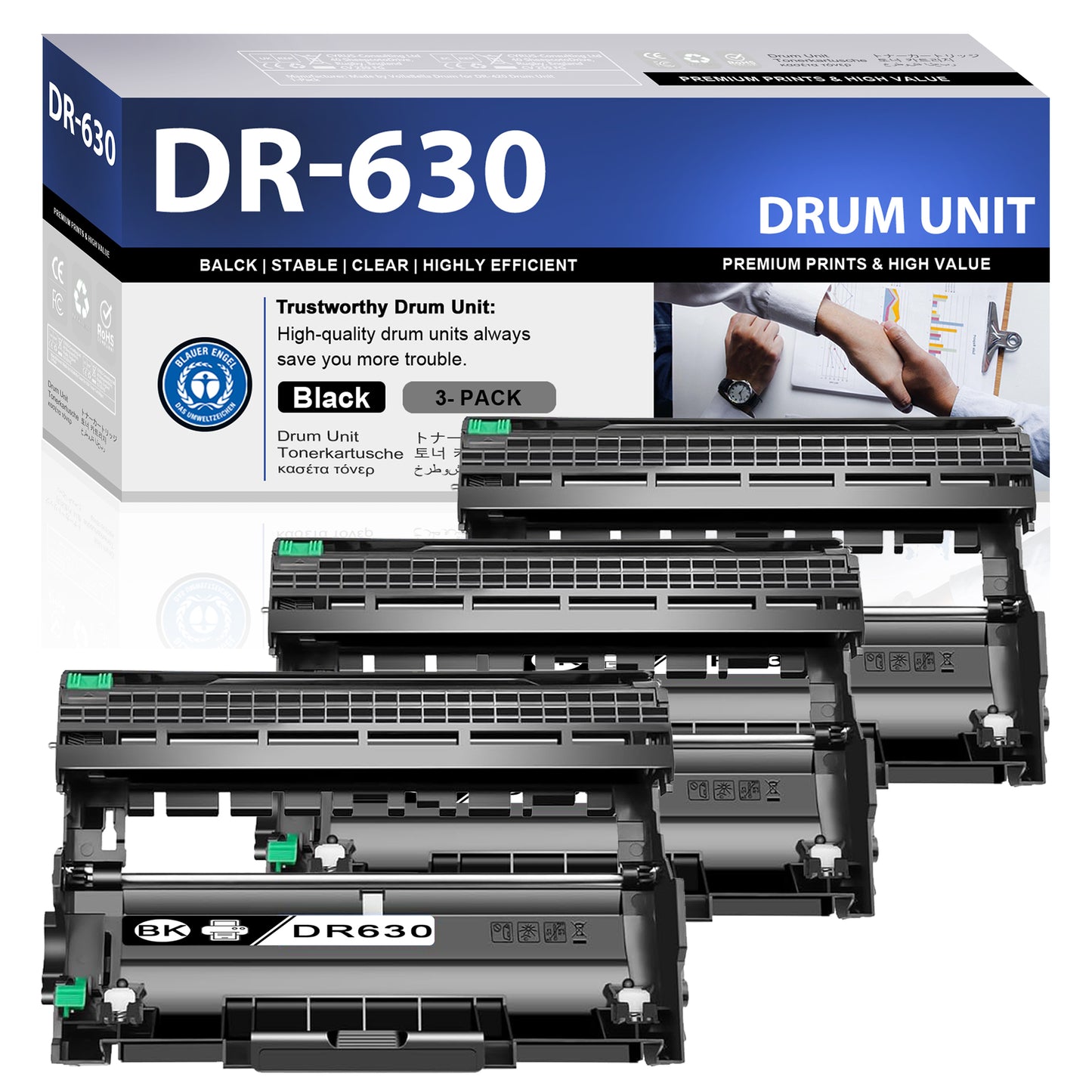 DR630 Drum Unit 3 Pack Black ZXTZX Compatible for Brother for HL-L2360DW MFC-L2705DW Series Printers