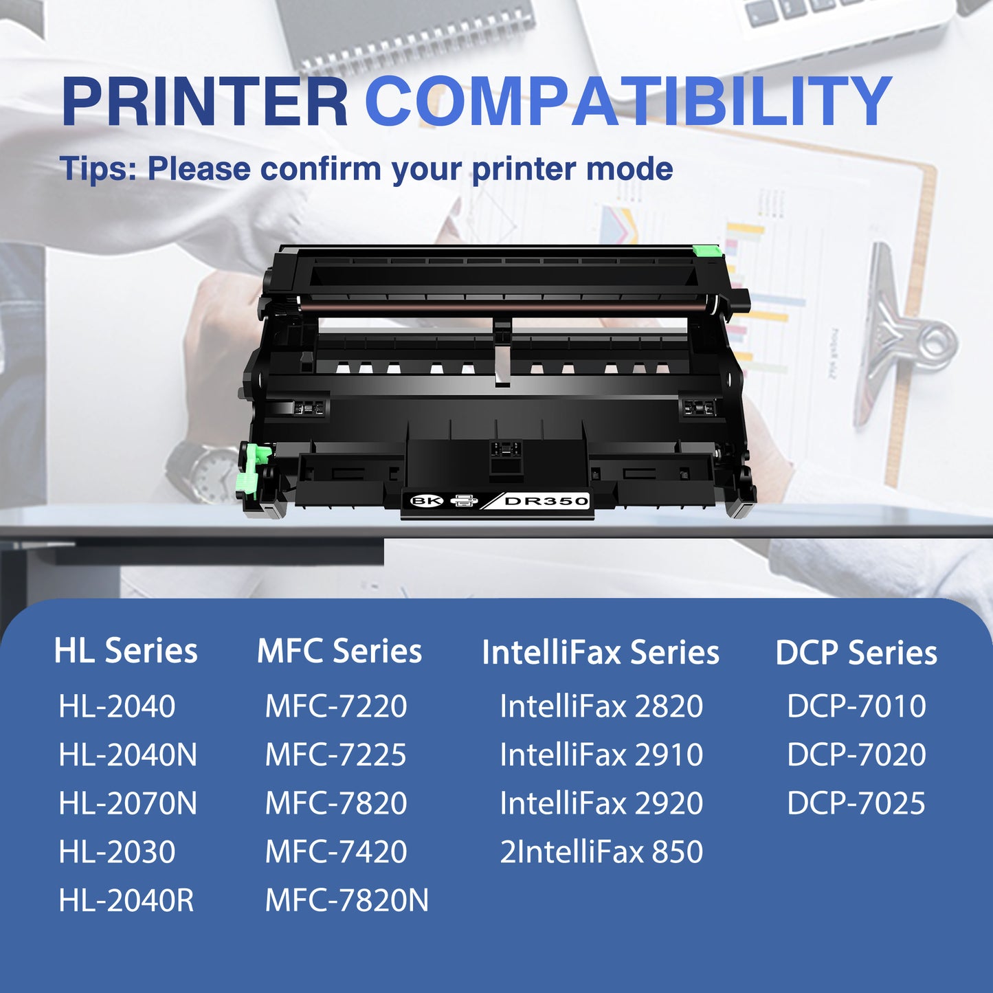 DR350 Drum Unit Black ZXTZX Compatible for Brother DR350 Drum for HL-5250DN MFC-8690DW MFC-8890DW Series Printers 1 Pack Black