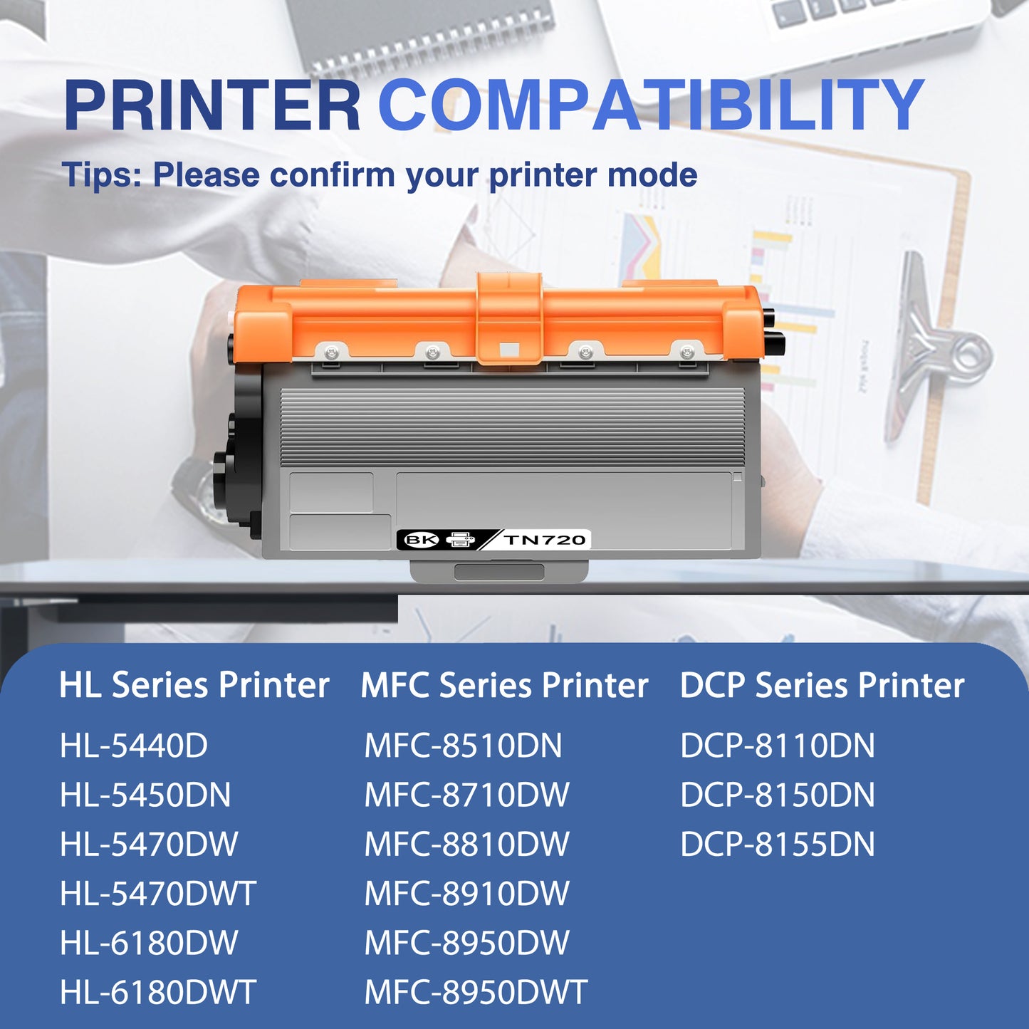 TN720 Toner Cartridges ZXTZX Compatibles for Brother TN720 Toner HL-6180DW MFC-8710DW Series Printers 1 Pack