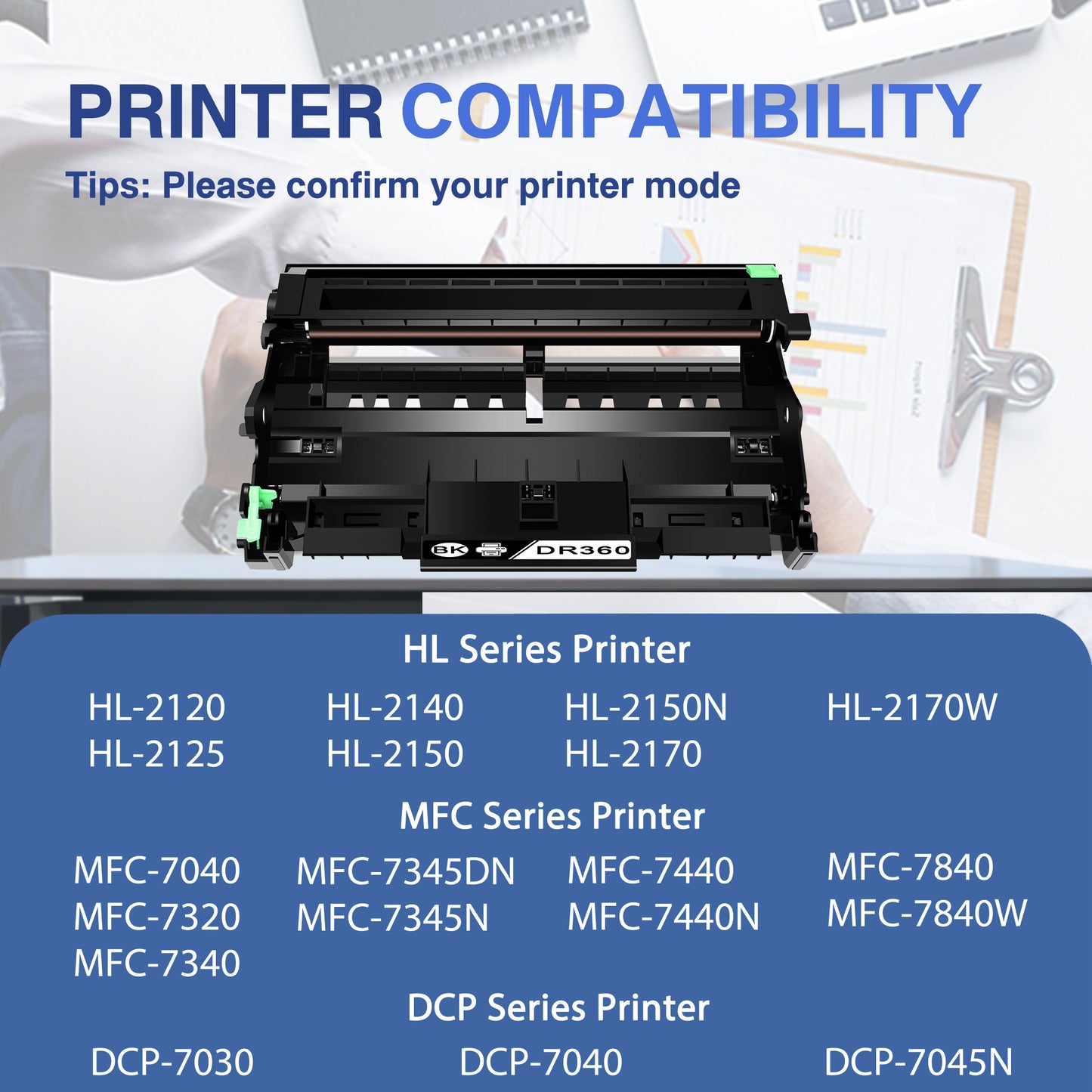 DR360 ZXTZX Drum Unit Compatible for Brother DR360 Drum for HL-2140 MFC-7040 MFC-7840W Series Printers 2 Pack Black