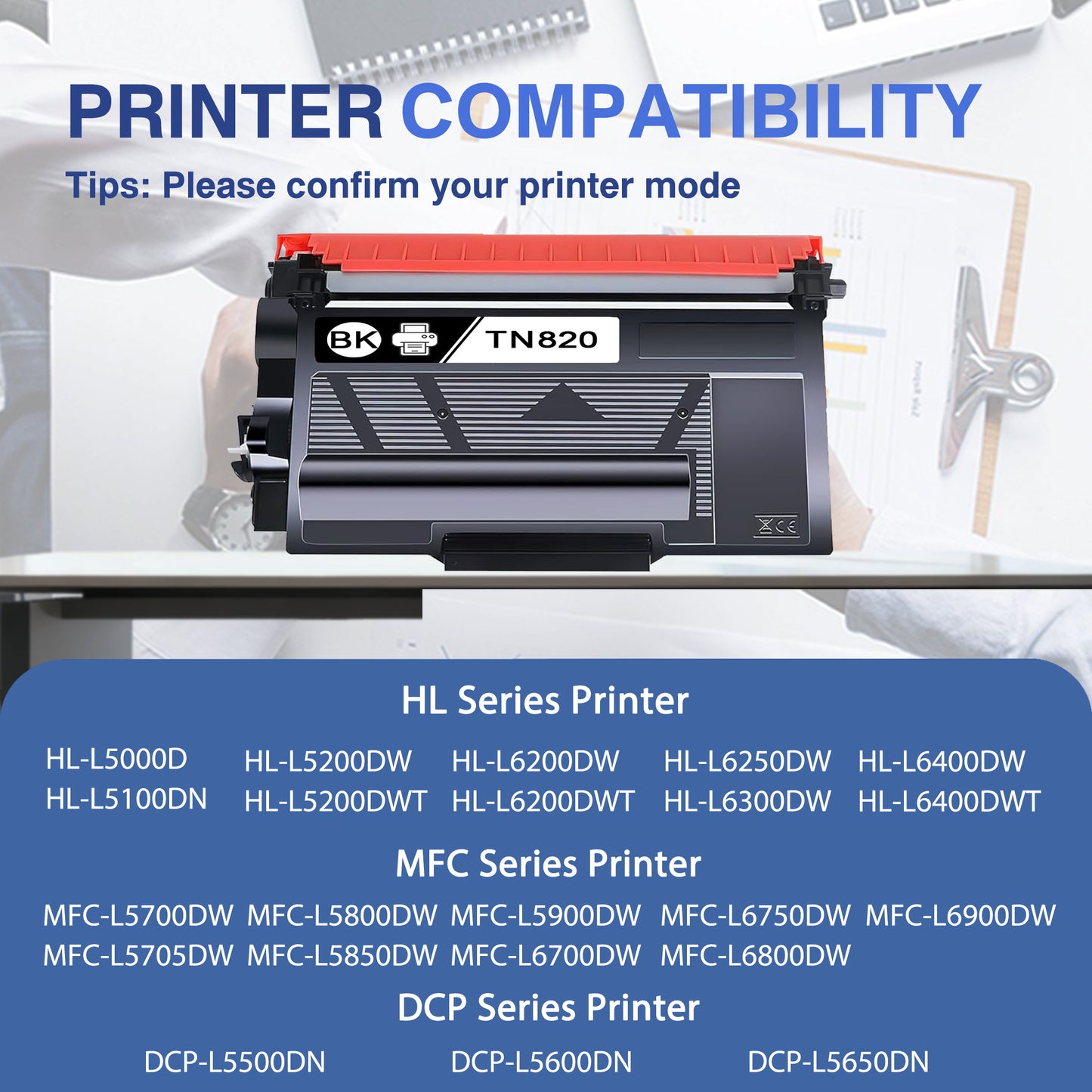 TN820 Toner Cartridge ZXTZX Compatibles for Brother TN-820 Compatibles for HL-L2465DW MFC-L2760DW Series Printers 1 Pack Black