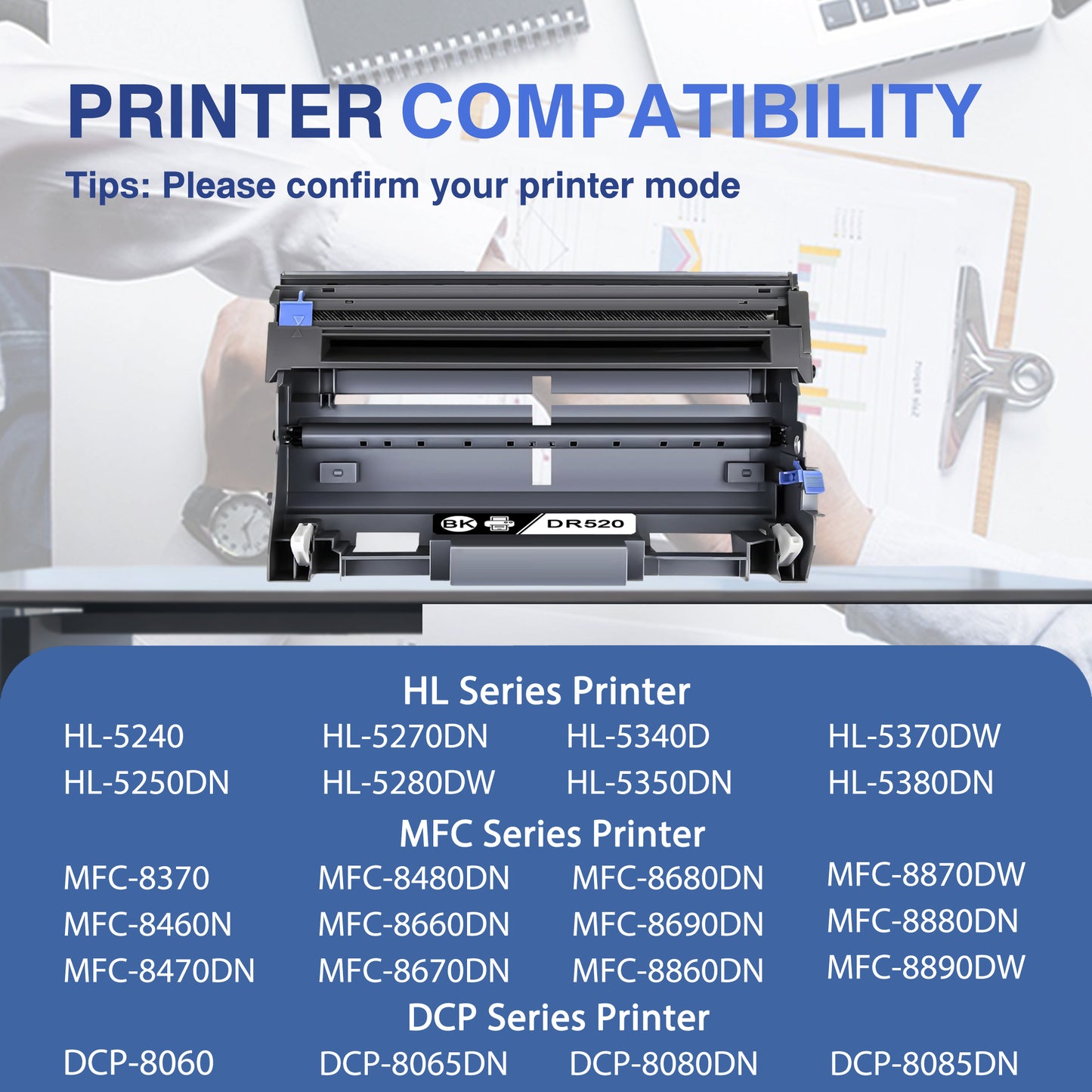 DR520  Drum Unit Black ZXTZX  Compatible for Brother  for HL-5250DN MFC-8690DW MFC-8890DW Series Printers 2 Pack Black