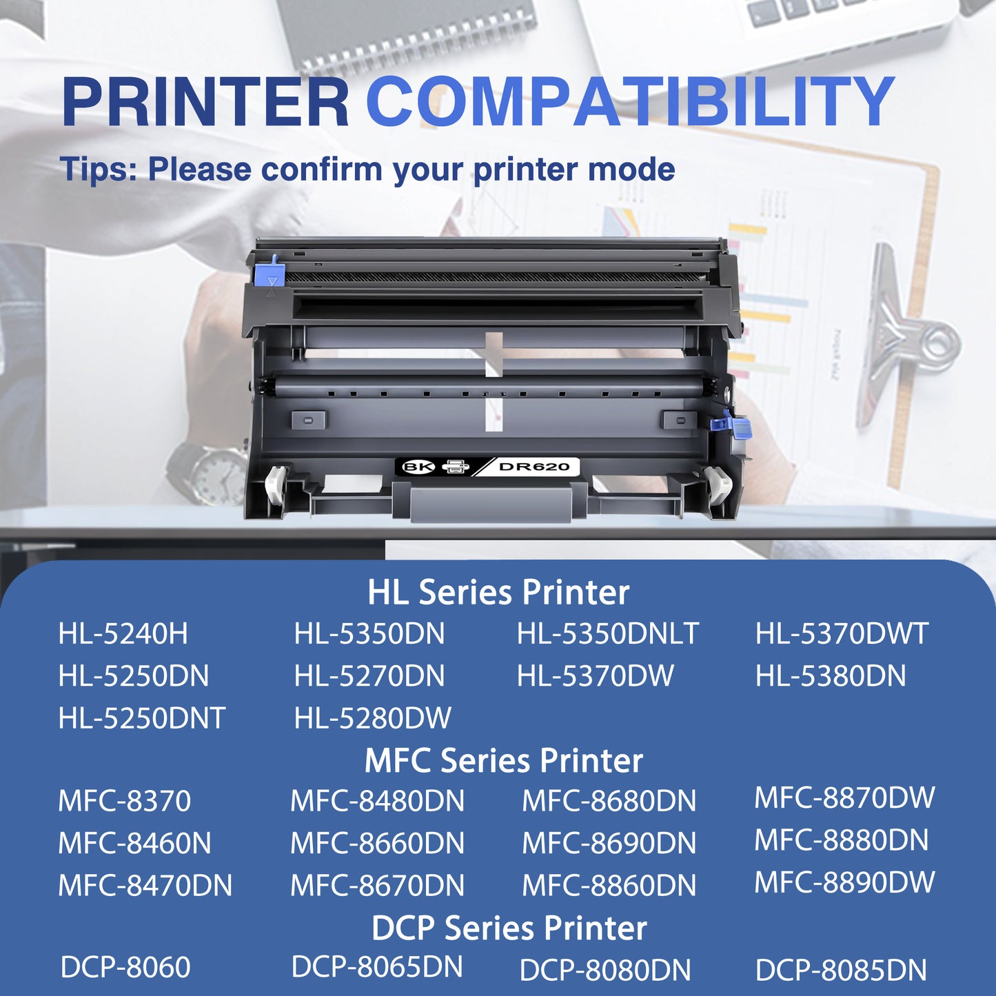 DR620  Drum Unit Black ZXTZX  Compatible for Brother  for HL-5380DN MFC-8870DW MFC-8690DW Series Printers 2 Pack Black