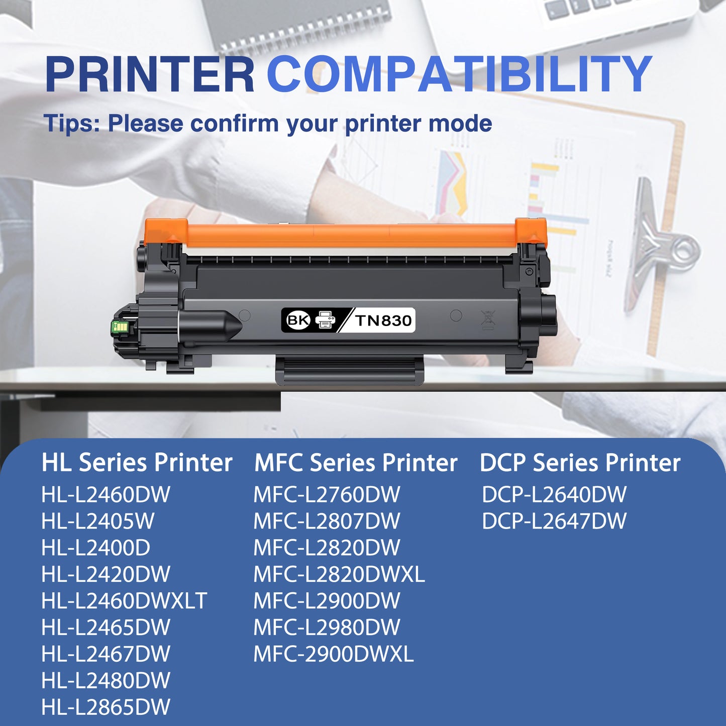 TN830 Toner Cartridge ZXTZX Compatibles for Brother TN-830 Compatibles for HL-L2465DW MFC-L2760DW Series Printers 1 Pack Black