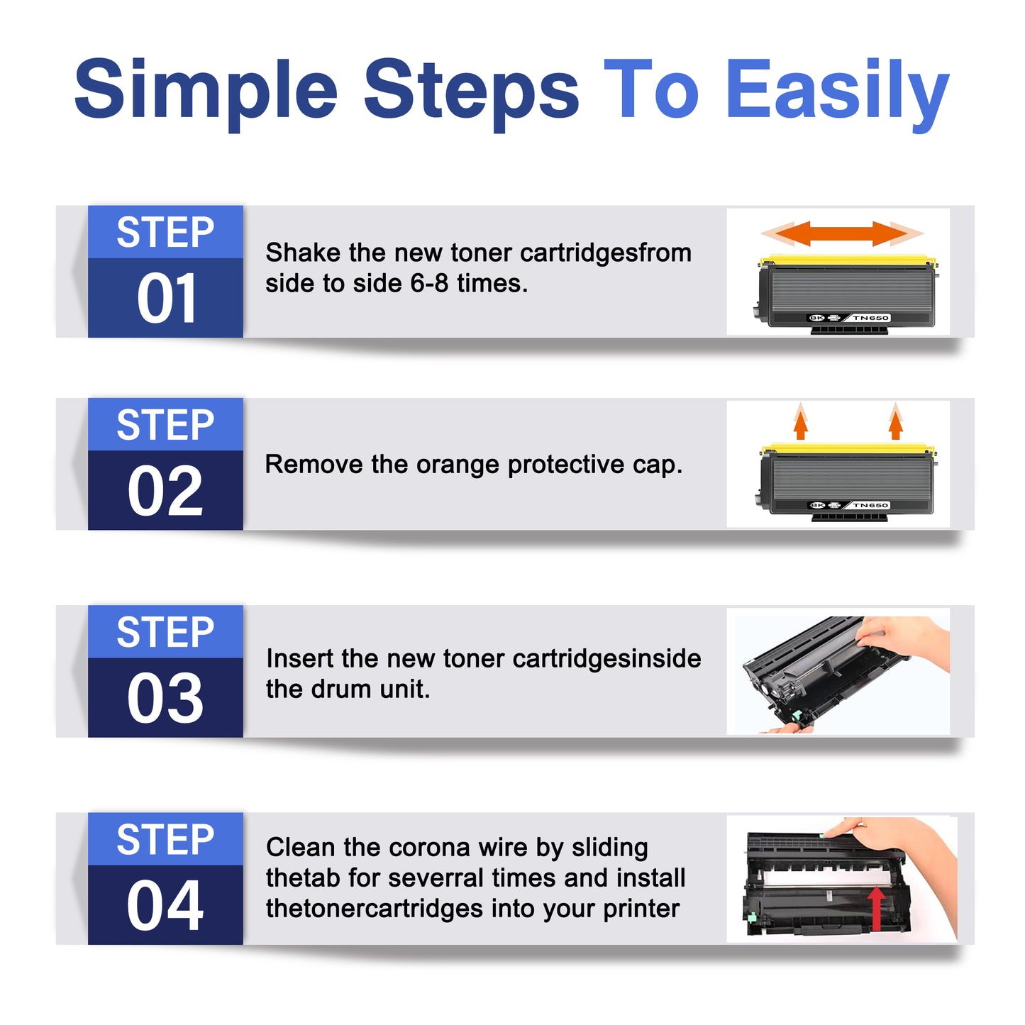 TN650 ZXTZX Compatible Black 4 Pack Toner Cartridge for Brother HL-5370DW MFC-8480DN
