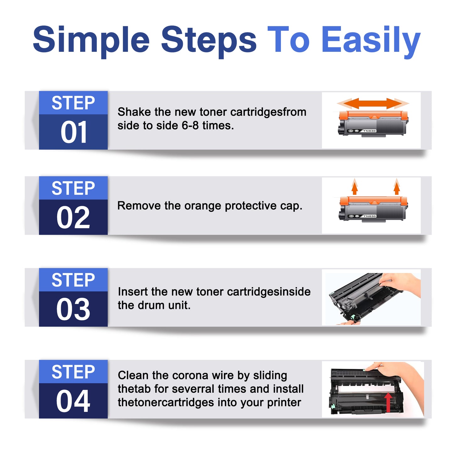 TN630 Toner Cartridge ZXTZX Compatibles for Brother TN-630 Compatibles for HL-L2360DW MFC-L2685DW Series Printers 4 Pack Black