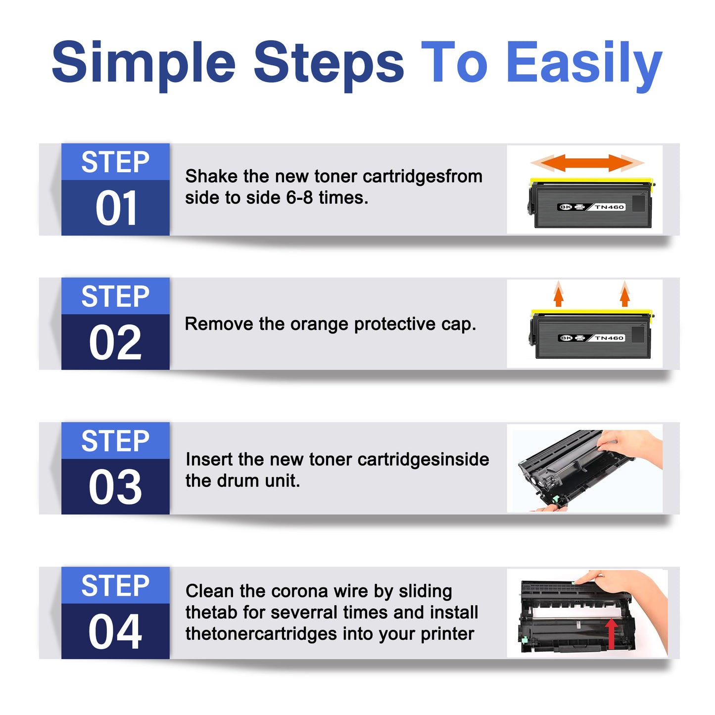 TN460 Toner Cartridge ZXTZX Compatibles for Brother TN-460 Compatibles for HL-1470N MFC-8600 Series Printers 4 Pack Black