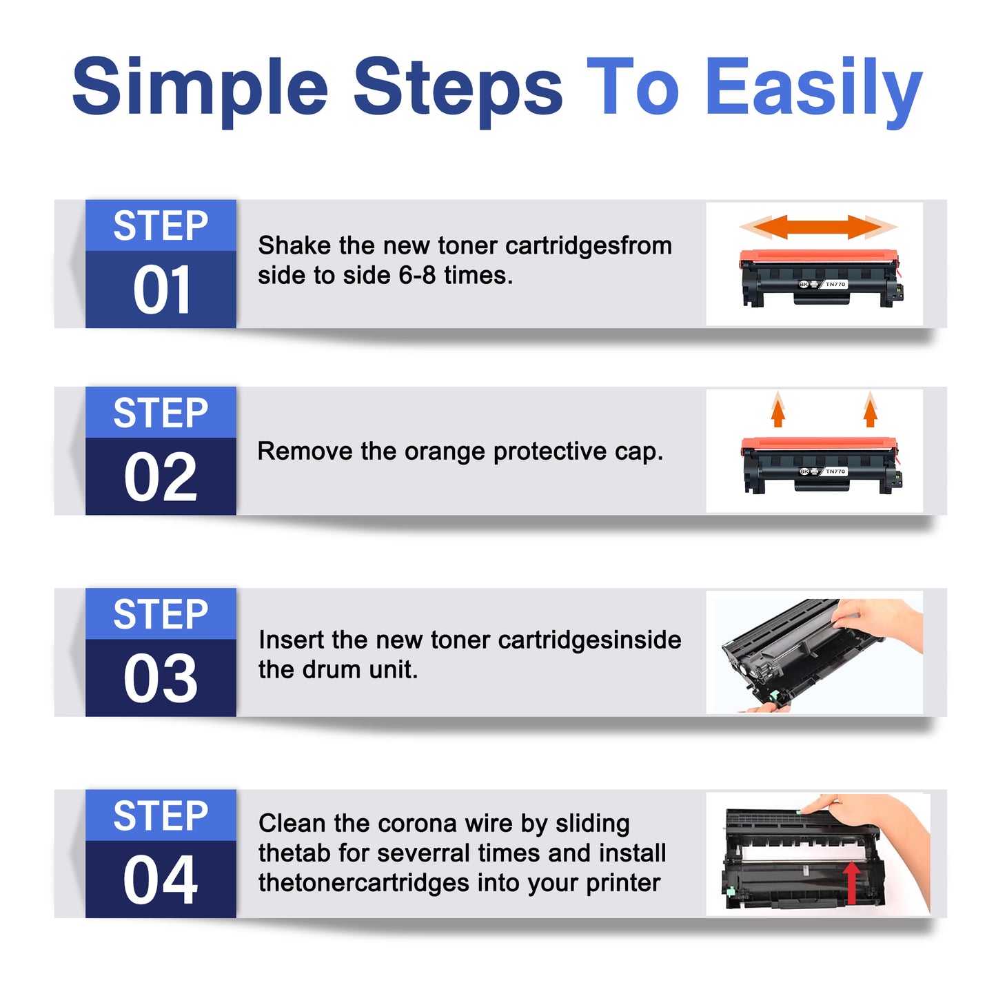 TN770 4 Pack Toner Cartridges ZXTZX Compatibles for Brother TN770 Toner HL-L5215DW MFC-L2750DWXL Series Printers
