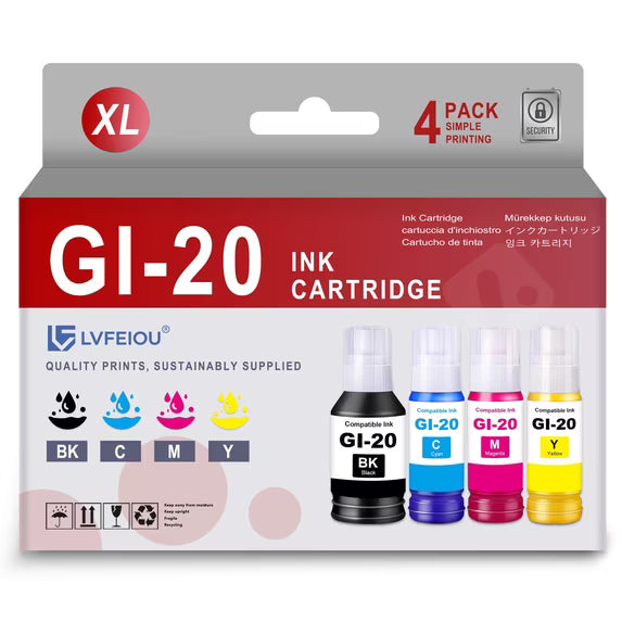 GI-20 GI20 Ink Cartridge Compatible for Canon GI-20 Ink G5020 G6020 G7020 MegaTank Printers (4 Pack)