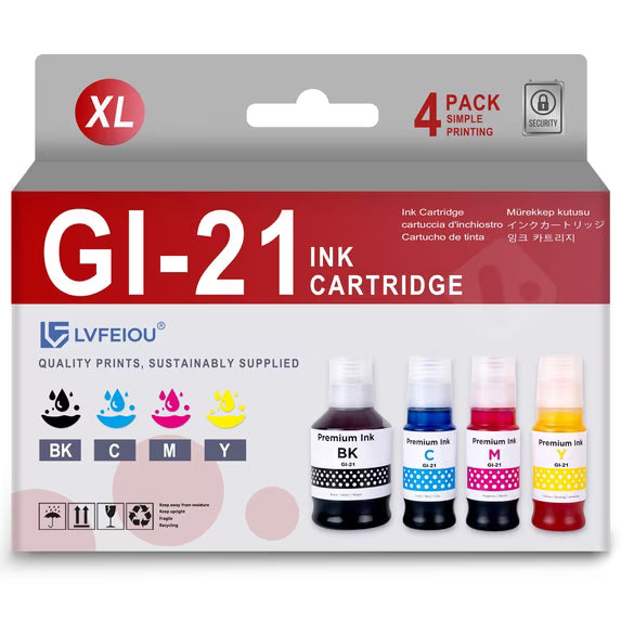 GI-21 GI21 Ink Cartridge Compatible for Canon GI-21 Ink PIXMA G1220 G1230 G2260 G2270 Printers (1 Black / 1 Cyan / 1 Magenta / 1 Yellow)