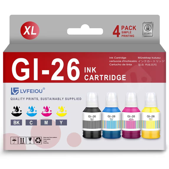 GI-26 GI26 Ink Cartridge Compatible for Canon GI-26 Ink GX3020 GX4020 GX5020 GX6020 GX6021 GX7020 GX7020X GX7021 Printers (4 Pack)
