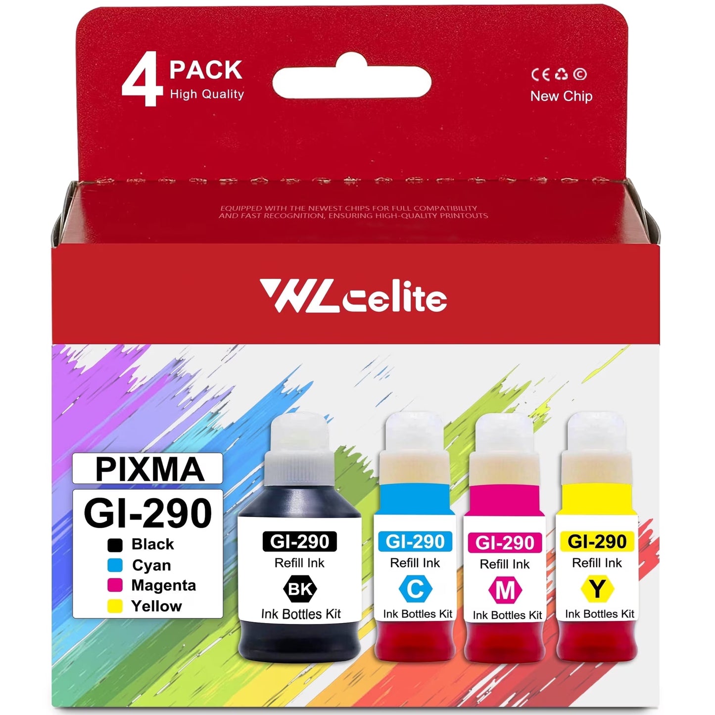 GI 290 Ink Refill Compatible for Canon 290 Ink Refill Bottles Kit for PIXMA G4200 G4210 G3200 Printer(1BK+1C+1M+1Y)