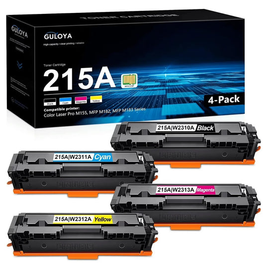 (High Yield, with Chip) 215A Black, Cyan, Yellow, Magenta Toner Cartridge | Compatible for HP 215A 4 Pack Works with Color Laser Pro M155, Pro MFP M182, M183 Series | W2310A W2311A W2312A W2313A