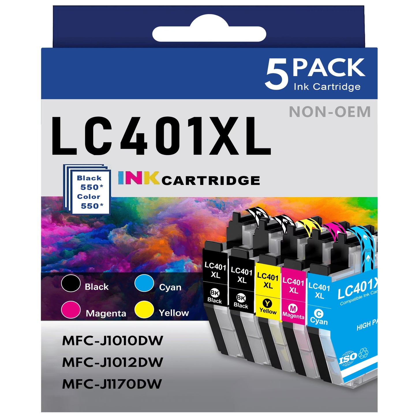 LC401 Ink Cartridges Replacement for Brother LC401 LC401XL for MFC-J1010DW MFC-J1012DW MFC-J1170DW Printer (5 Pack)