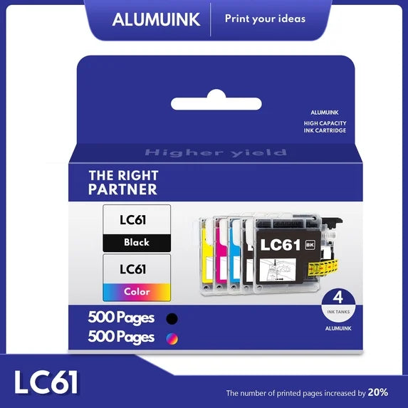 LC61 Ink Cartridges Compatible for Brother LC61 for Brother MFC-J270W Printer (4Pack,1BK+1C+1M+1Y)