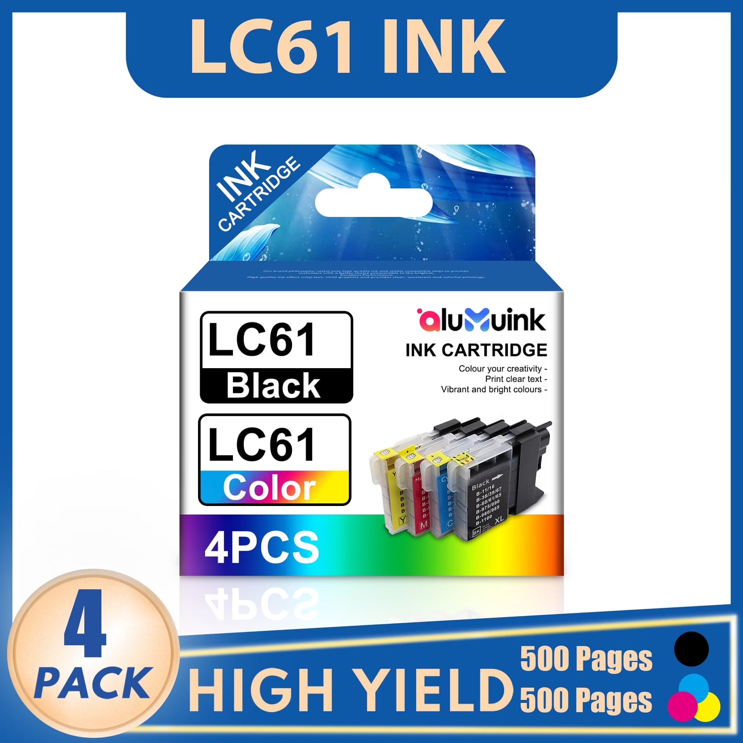 LC61 Ink cartridges Replacement for Brother LC 61 ink Compatible for MFC-795CW MFC-990CW Printer