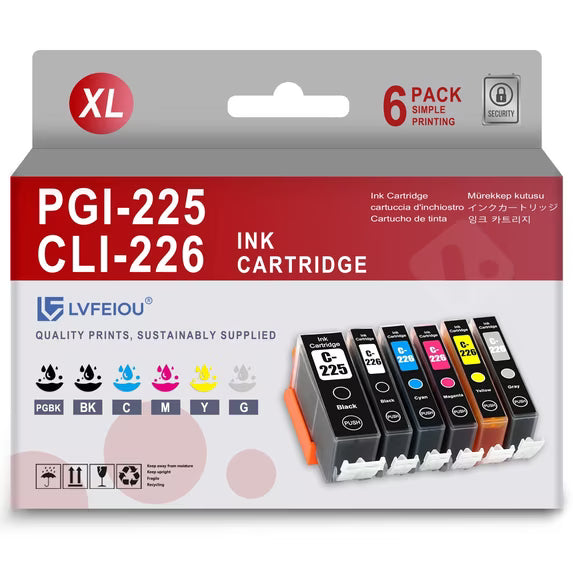 PGI-225 CLI-226 Ink Cartridge Compatible for Canon PGI 225 CLI 226 Ink PIXMA iP4820 PIXMA iP4920 PIXMA iX6520 PIXMA MG5120 Printers (6 Pack)