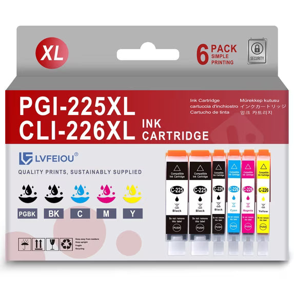 PGI-225XL CLI-226XL Ink Cartridge Compatible for Canon 225XL 226XL Ink PIXMA MG6220 MG8120 MX882 MX892 MG8120B Printers (6 Pack)