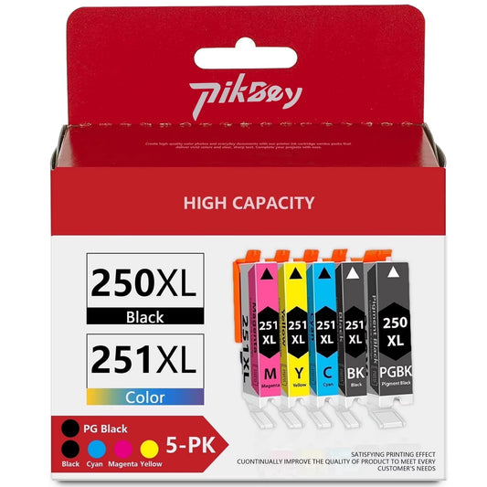 PGI-250XL CLI-251XL Ink Cartridges (5-Pack) - Compatible for Canon 250 251 Ink Cartridges for Canon Pixma MX922 MG5420 iP7220 Printers
