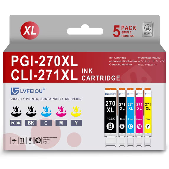 PGI-270XL CLI-271XL Ink Cartridge Compatible for Canon 270XL 271XL Ink Pixma MG5720 MG5721 MG5722 MG6821 MG7720 TS5020 TS8020 TS9020 Printers (5 Pack)