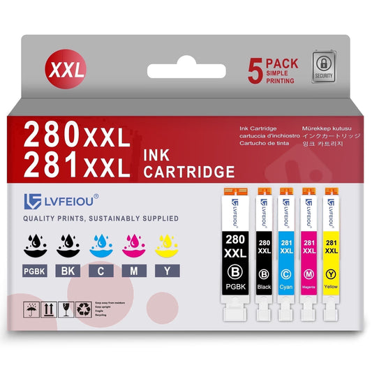PGI-280XXL CLI-281XXL Ink Cartridge Compatible for Canon 280XXL and 281XXL Ink 280XL 281XL for TR8620a TR8620 TS9520 TS9521C Printer Inks (5 Pack)