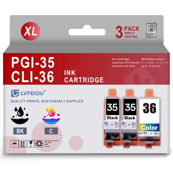 PGI-35 CLI-36 Ink Cartridge Compatible for Canon PGI 35 CLI 36 Ink Pixma TR150 TR160 iP110 iP100 Mini260 Mini320 Printers (2 Black, 1 Tri-Color)