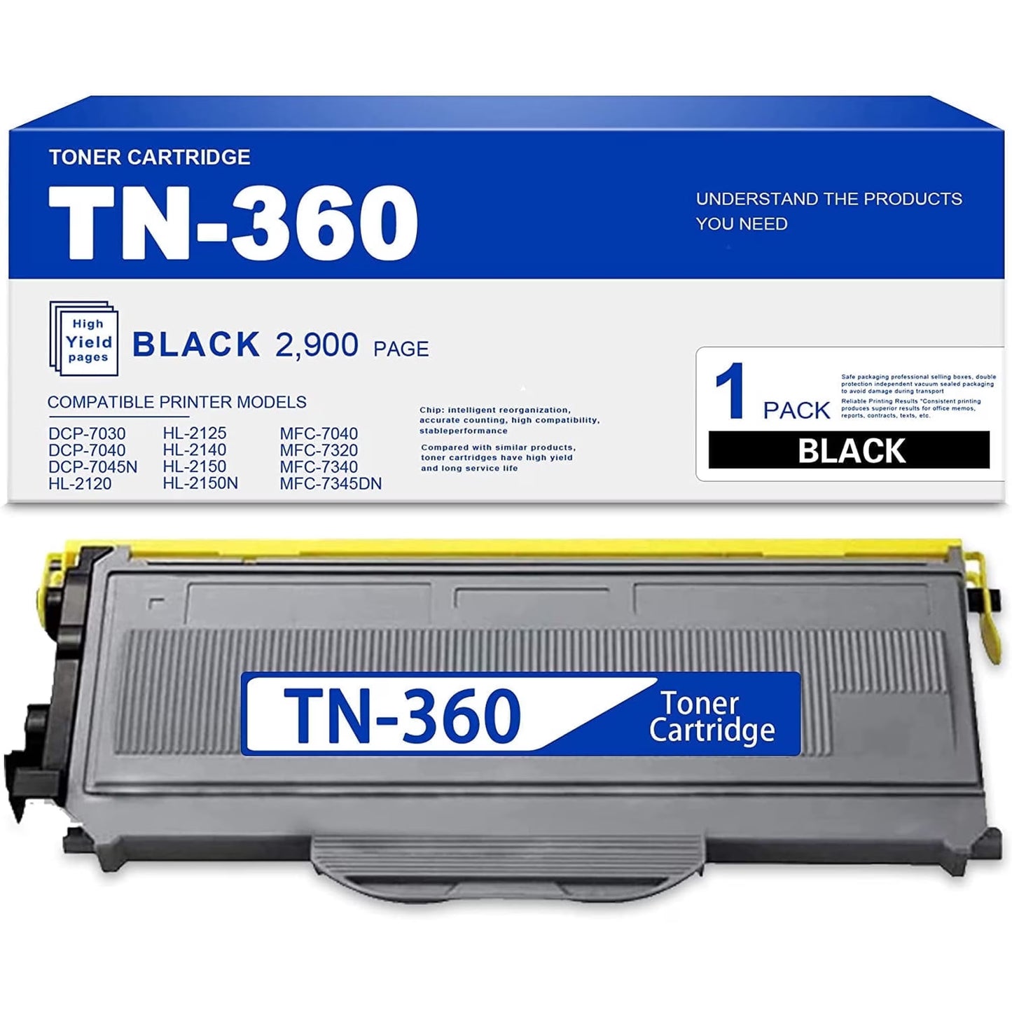 (1-Black) TN360 TN-360 Toner Cartridge Compatible Replacement for Brother DCP-7030 7040 HL-2120 2140 MFC-7040 Printers
