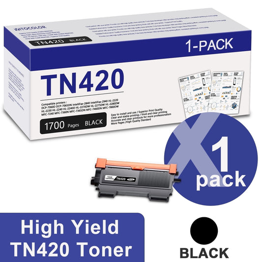 TN420 TN-420 High Yield Toner Cartridge Compatible for Brother TN 420 Toner Cartridge for Brother MFC-7240 MFC-7860DW HL-2230 HL-2240 Printer 1 Black