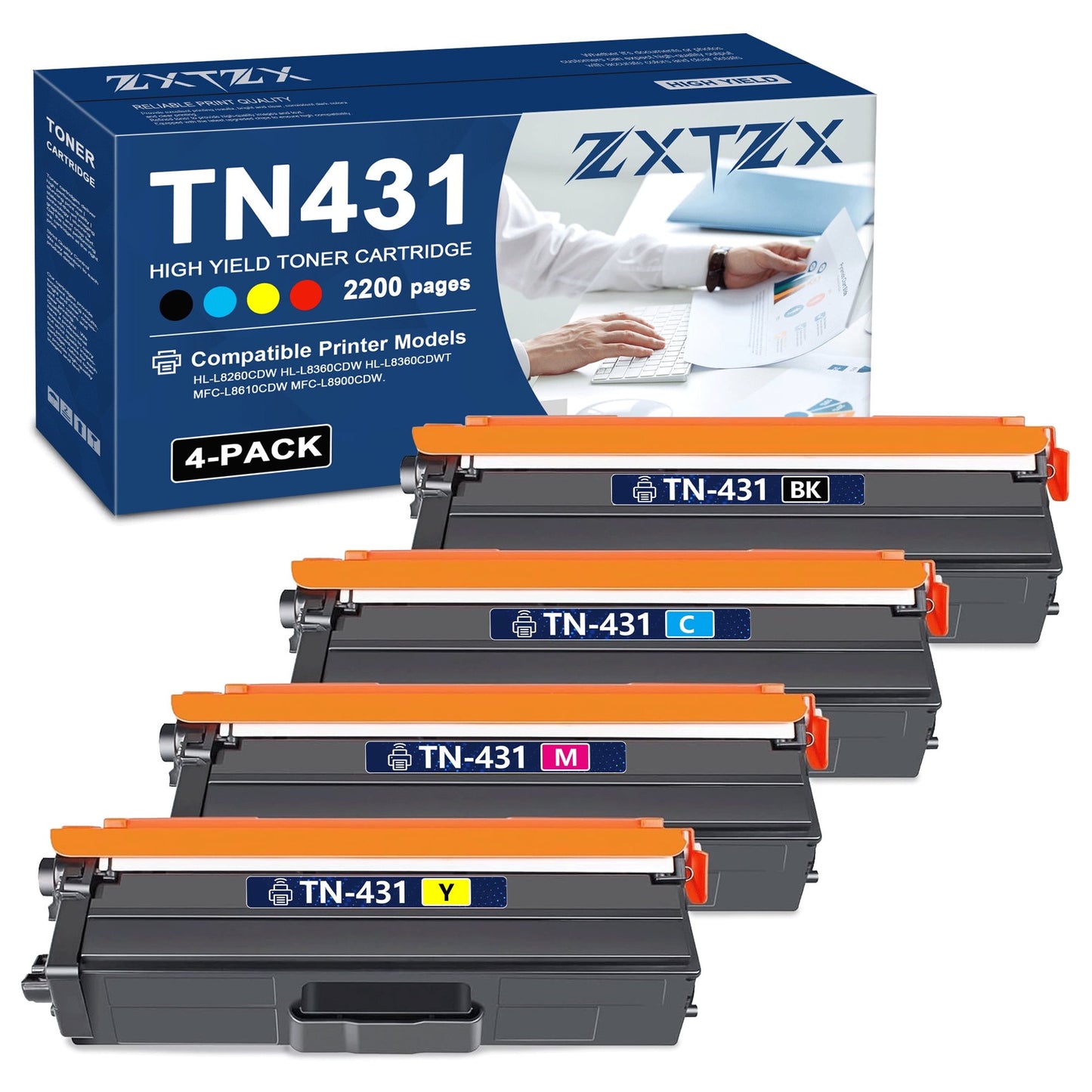 TN431 Toner 4pack Black Compatible for Brother TN431 Toner Cartridges for HL-L8260CDW, Printer