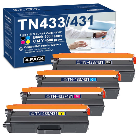 TN433 TN431 Toner Compatible for Brother TN433 TN431Toner Cartridges for MFC-L8610CDW Printer 4-Pack