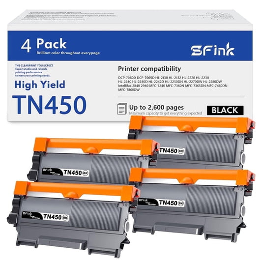 TN450 TN420 Toner Cartridge 4 Pack Black Compatible for Brother TN-450 TN 450 TN-420 TN 420 for MFC-7360N MFC-7860DW HL-2230 Printer High Yield